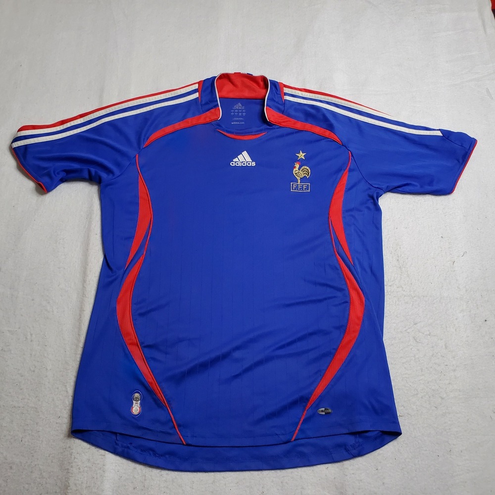 Adidas Mens France FFF Soccer Jersey Blue Red White 2006 World Cup Size Large